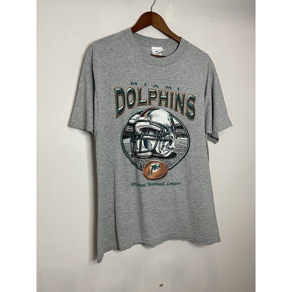 Vintage Miami Dolphins NFL Short Sleeve TShirt Mens Large Gray Short Sleeve 90s - Picture 2 of 6